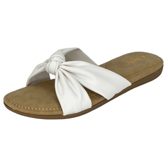 Cliffs by WHITE MOUNTAIN Shoes - Cliffs White Mountain Favorite White Faux Leather Womens Slide Sandals Size 10M